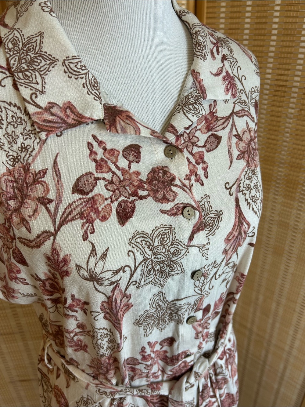 NWT Lucky Brand Floral Button-Front Midi Dress in Cream and Brown - Picture 6 of 10